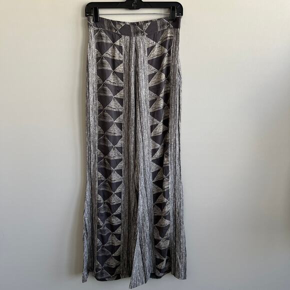 Earthbound Trading Co. Flare Pants Bell Bottom Gray Geo Stripe Boho Large - Picture 1 of 10